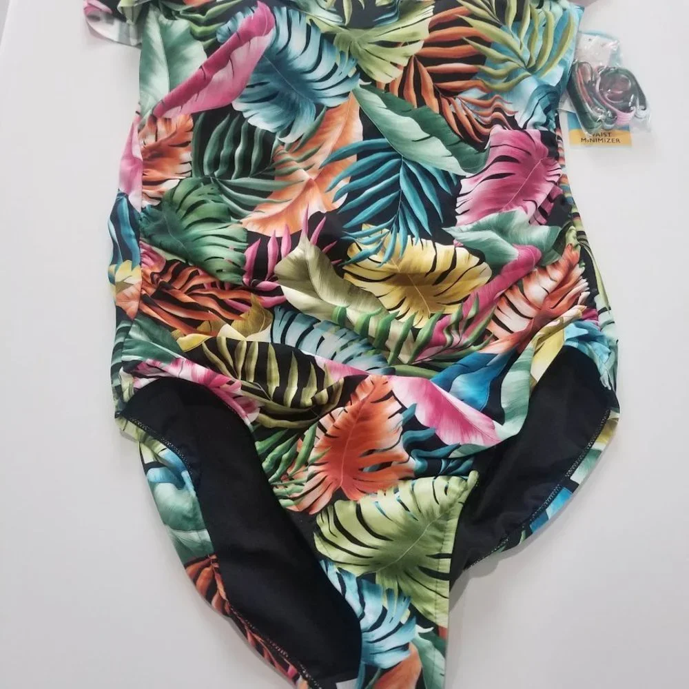 Swim Solutions Off the Shoulder Tummy Control One Piece Swimsuit Size 16